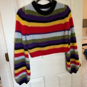 HYFVE Striped Bell Sleeve Cropped Knit Sweater